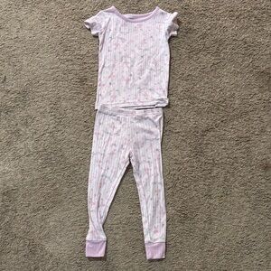 Laura Ashley Light Pink Floral Ribbed Girls Pajama Set